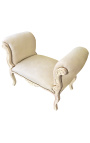 Barocke Louis XV-Bank aus beigem Stoff und beige patiniertem Holz