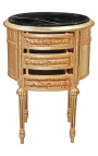 Tauleta de nit (tabanera de nit) tambor ovalat de fusta daurada amb 3 calaixos i marbre negre