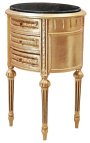 Nachttisch (Nachttisch) Trommel ovales Goldholz 3 Schubladen und schwarzer Marmor 