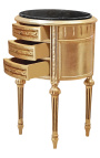Table de nuit (chevet) tambour ovale en bois doré avec 3 tiroirs et marbre noir