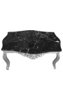 Table basse de salon de style baroque en bois argenté avec marbre noir