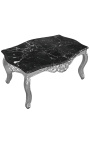 Sohvapöytä barokkityylinen hopeoitua puuta mustalla marmorilla
