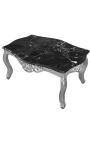 Baroka stila sudrabota koka kafijas galdiņš ar melna marmora virsmu