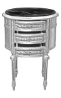 Noční stolek (Bedside) buben oválného stříbrného dřeva 3 zásuvky a černý mramor 