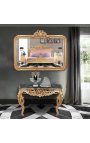 Console Baroque Louis XV Rocaille gilt wood and black marble