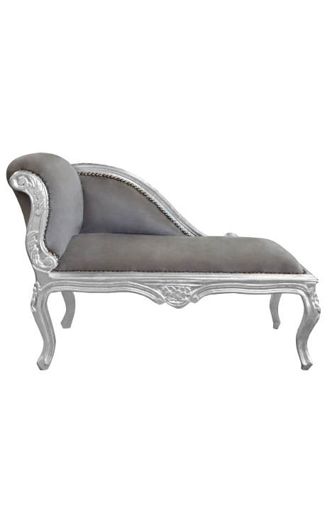 Louis XV Chae Longue harmaa kangas ja hopea puu - 1