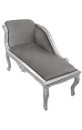 Louis XV chaise longue grijze stof en zilverkleurig hout