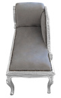 Louis XV chaise longue grijze stof en zilverkleurig hout