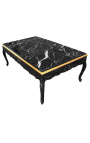 Large coffee table Baroque style glossy black wood and black marble