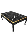 Grande table basse de style baroque bois laqué noir et marbre noir