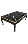 Grande table basse de style baroque bois laqué noir et marbre noir