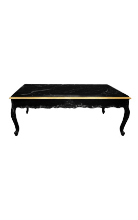 Large coffee table Baroque style glossy black wood and black marble