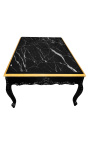 Grande table basse de style baroque bois laqué noir et marbre noir