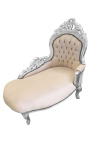 Chaise longue barroc de tela de vellut beix i fusta platejada