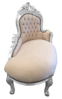 Barok chaise longue beige fluweel met zilverhout
