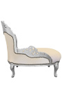 Chaise longue barocca tessuto velluto beige e legno argento