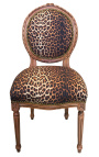 Luija XVI stila krēsla leoparda audums un neapstrādāts koks