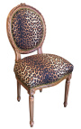 Krzesło w stylu Ludwika XVI, tkanina w panterkę i surowe drewno