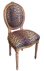 Scaun stil Ludovic al XVI-lea din material leopard si lemn brut