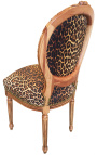Louis XVI style chair leopard fabric and raw wood