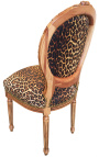 Scaun stil Ludovic al XVI-lea din material leopard si lemn brut