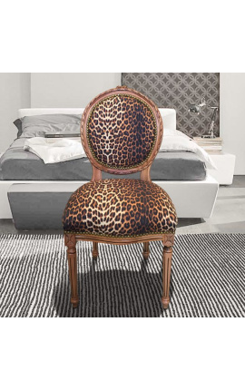 Louis XVI style chair leopard fabric and raw wood