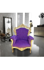 Grote fauteuil in barokstijl paars fluweel en goud hout