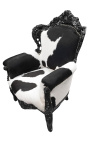 Liels baroka stila krēsls no īstas govs ādas un melna koka