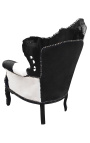 Grand fauteuil de style baroque en vrai peau de vache et bois laqué noir