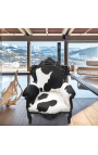 Grand fauteuil de style baroque en vrai peau de vache et bois laqué noir
