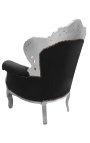 Gran sillón de estilo barroco terciopelo negro y madera de plata
