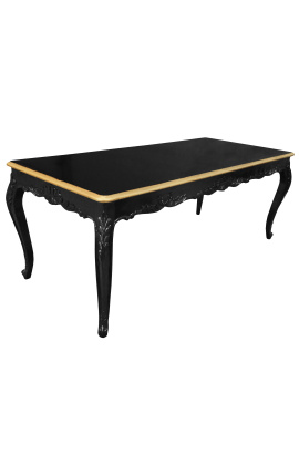 Baročna jedilna miza črno lakiran les in zlat rob