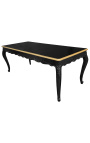 Baroque dining table black lacquered wood and gold edge