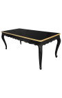 Mesa de comedor barroca madera lacada negra y borde dorado