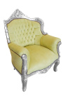 Armchair "princely" Baroque style lime green and silver wood 