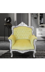 Armchair "princely" Baroque style lime green and silver wood 