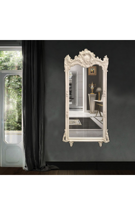 Grand miroir rectangulaire baroque beige patiné