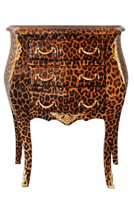 Table de nuit (chevet) commode baroque léopard avec bronzes dorés et 3 tiroirs