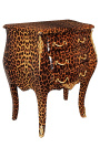 Noptiera leopard baroc cu bronz aurit si 3 sertare