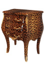 Mesita de noche leopardo barroco con bronce dorado y 3 cajones