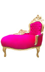 Barokke chaise longue fuchsia fluwelen met goud hout - 1