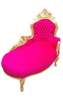 Barocke Chaiselongue aus fuchsiafarbenem Samt mit Goldholz