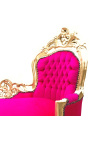 Barokke chaise longue fuchsia fluwelen met goud hout - 13