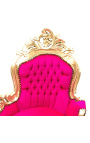 Méridienne baroque tissu velours fuchsia et bois doré