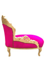 Barocke Chaiselongue aus fuchsiafarbenem Samt mit Goldholz