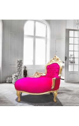 Barock schäslong fuchsia sammet med guldträ