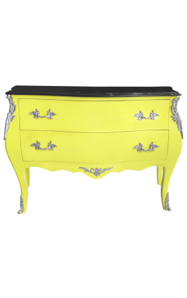Baroque dresser of style Louis XV yellow and black top with 2 drawers