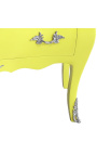 Cômoda amarela fluorescente estilo Louis XV e tampo preto com 2 gavetas