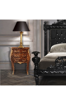 Mesita de noche leopardo barroco con bronce dorado y 3 cajones