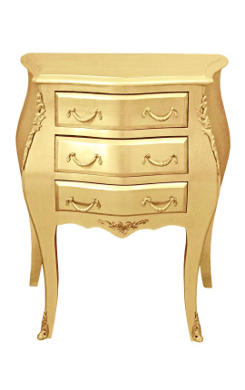 Noptiera lemn baroc auriu cu 3 sertare si bronzuri aurii